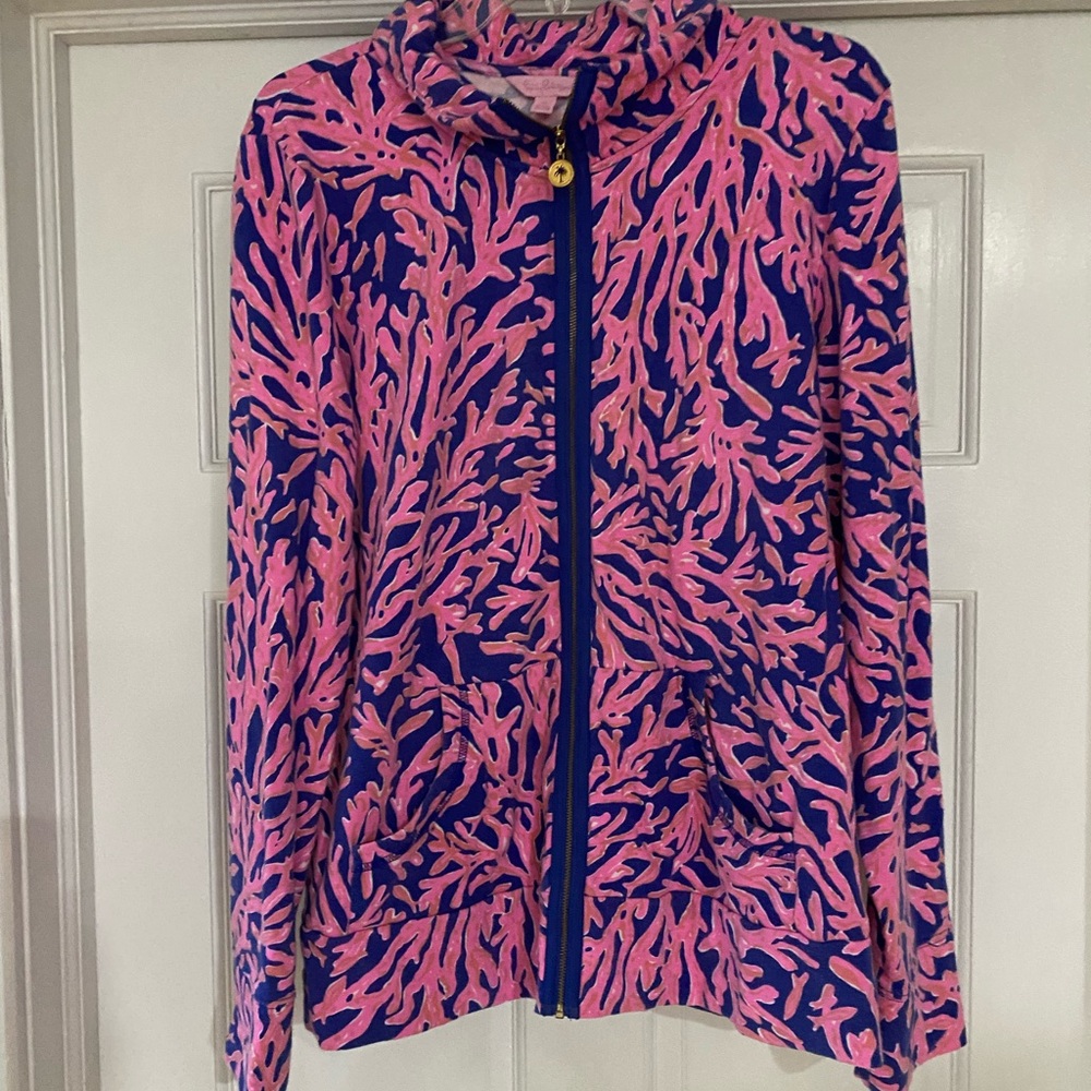 Lilly Pulitzer, pink and blue fitted sweatshirt—-  Sz. XL
